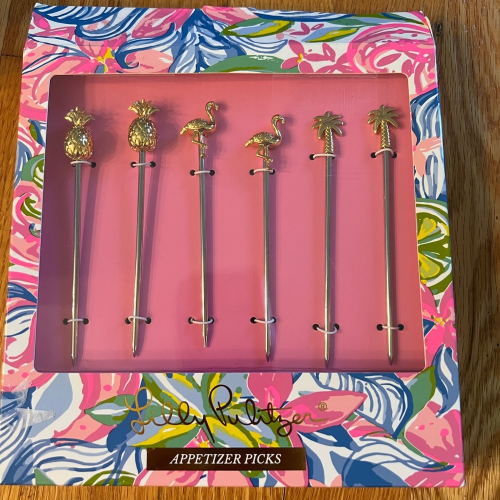 Lilly Pulitzer Gold Tropical Appetizer Picks skewers